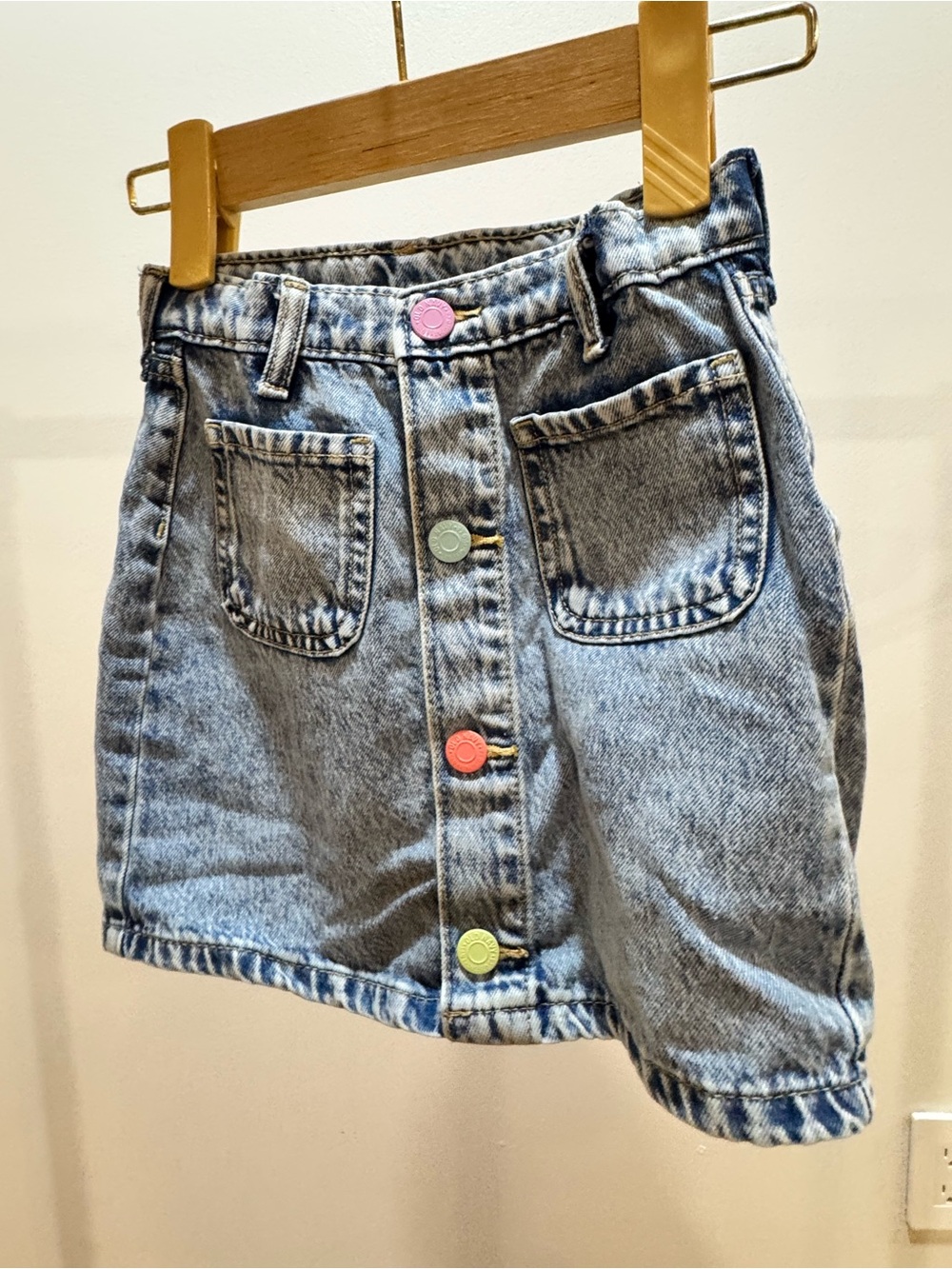 Old Navy Light Wash Denim Skirt with Pastel Multicolor Buttons
